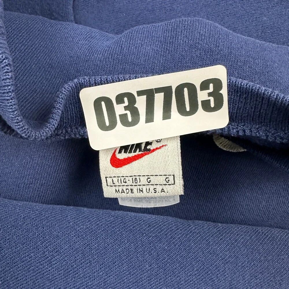 Vintage Nike Sweatshirt Boys Large Blue Solid Pullover Baby Swoosh Crewneck 90s